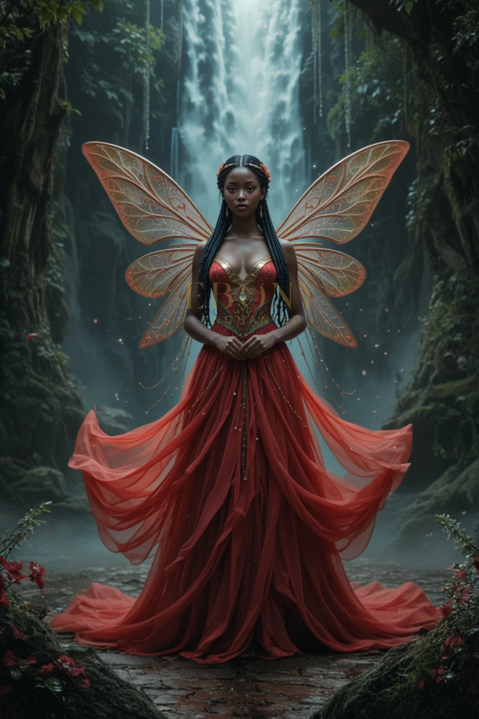 Watermelon Red Fairy in Red by Waterfall Digital Download